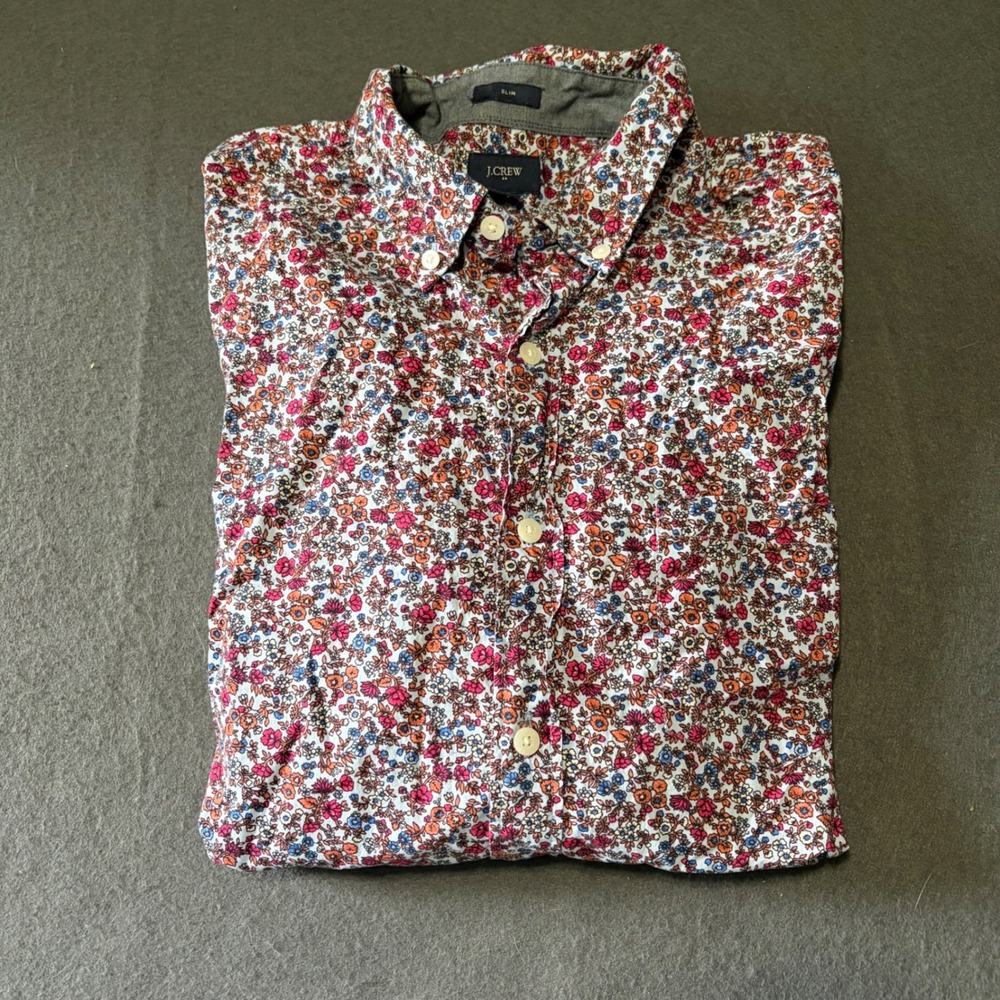J.Crew Button Down Shirt Mens Large Multicolor Floral Slim Fit Long Sleeve
